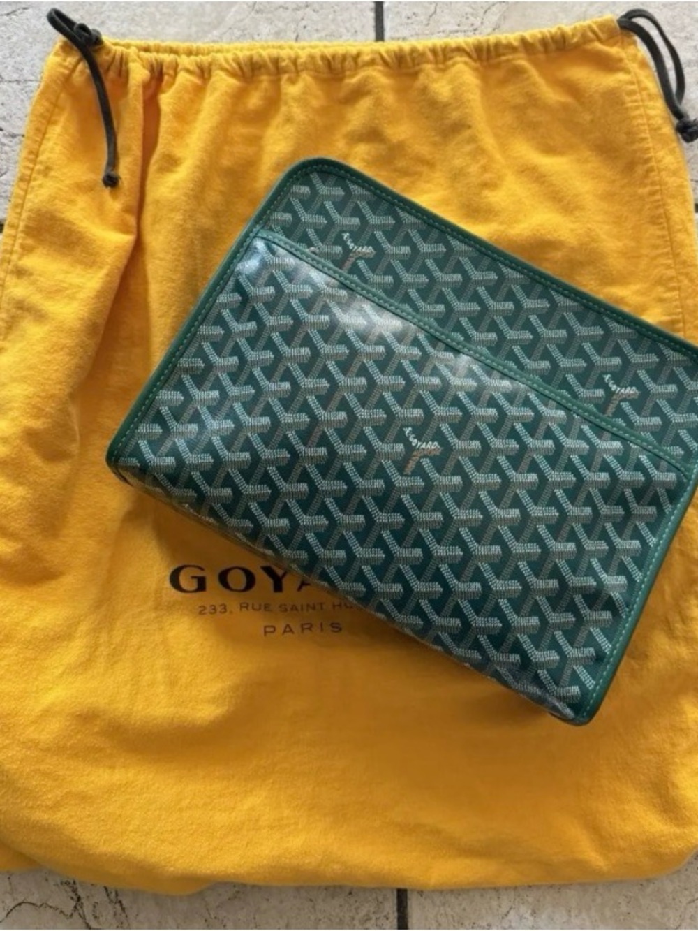Goyard Green Chevron Zip Pouch with Dark Trim